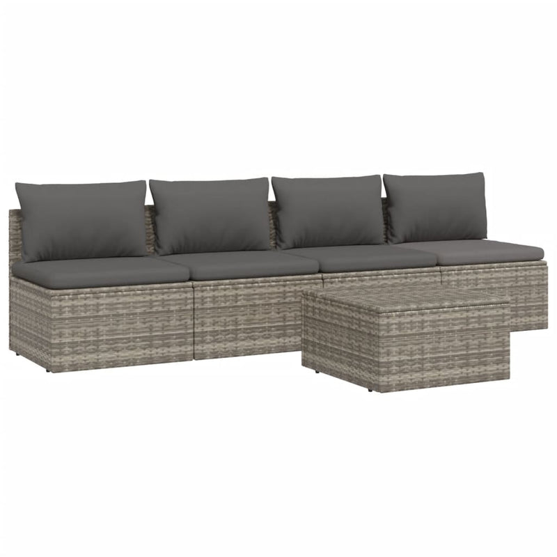 5 Piece Garden Lounge Set with Cushions Grey Poly Rattan