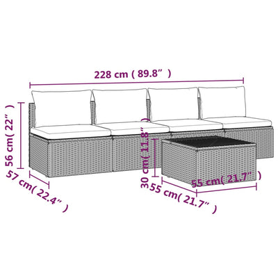 5 Piece Garden Lounge Set with Cushions Grey Poly Rattan