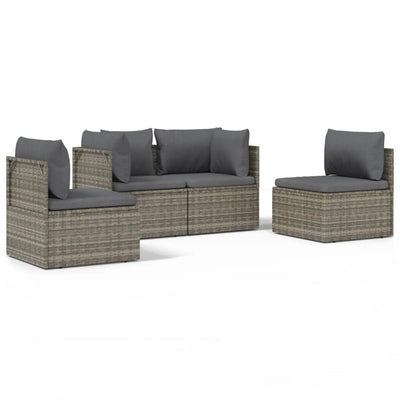 4 Piece Garden Lounge Set with Cushions Grey Poly Rattan