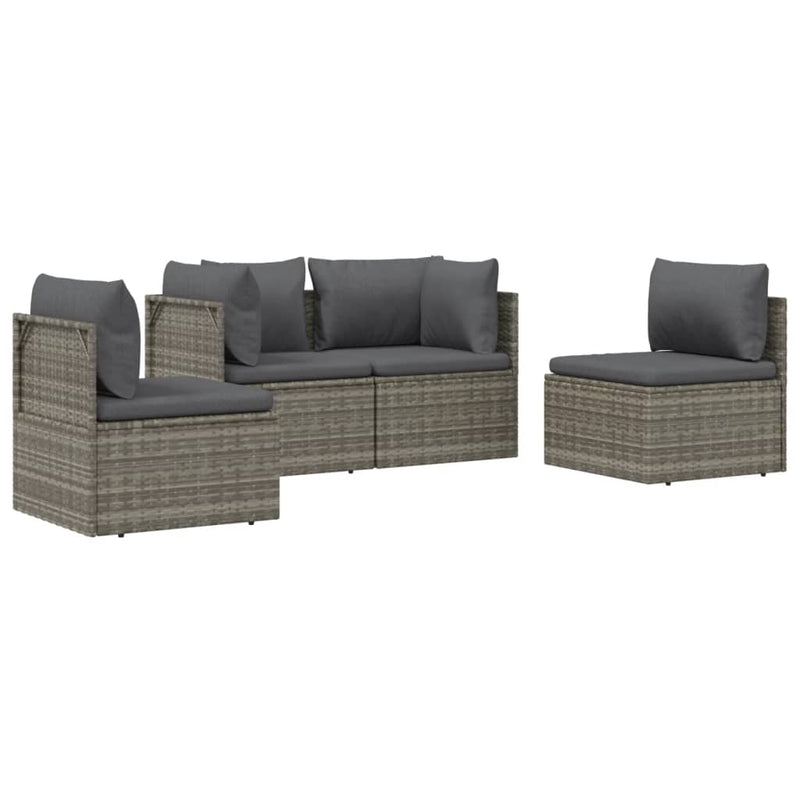 4 Piece Garden Lounge Set with Cushions Grey Poly Rattan