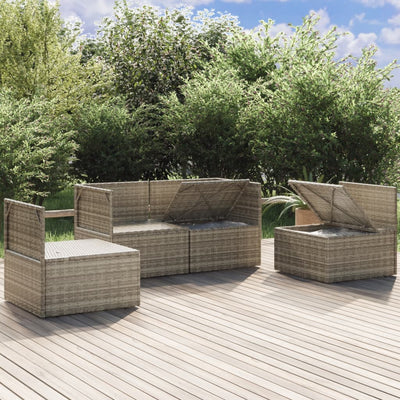 4 Piece Garden Lounge Set with Cushions Grey Poly Rattan