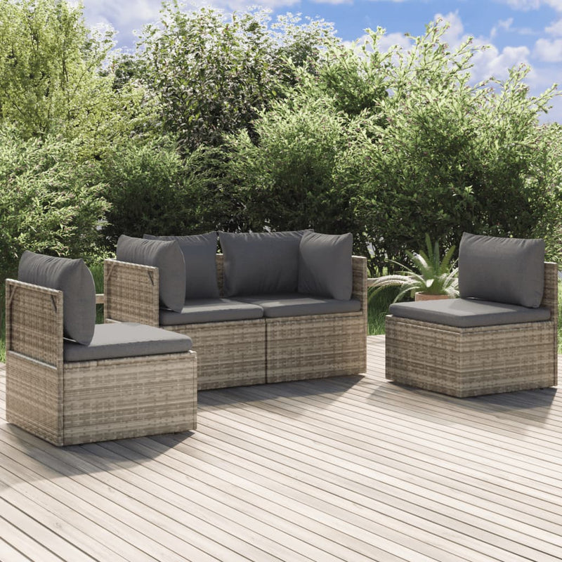 4 Piece Garden Lounge Set with Cushions Grey Poly Rattan