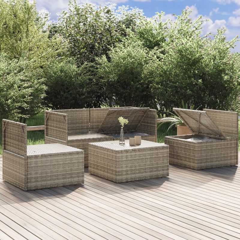 5 Piece Garden Lounge Set with Cushions Grey Poly Rattan