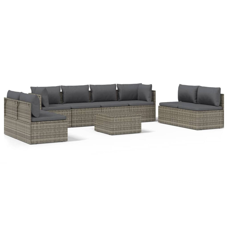 9 Piece Garden Lounge Set with Cushions Grey Poly Rattan