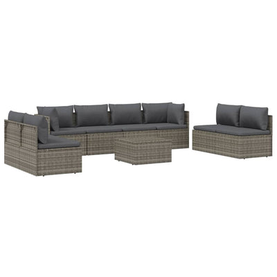 9 Piece Garden Lounge Set with Cushions Grey Poly Rattan