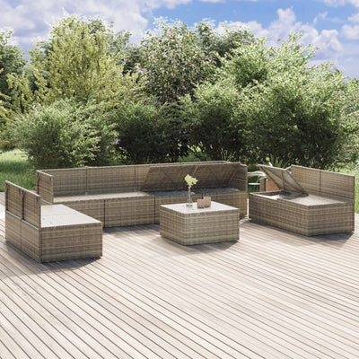 9 Piece Garden Lounge Set with Cushions Grey Poly Rattan