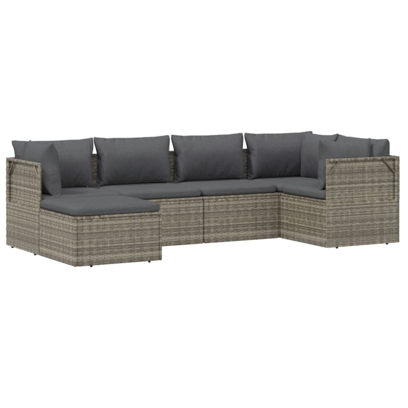 6 Piece Garden Lounge Set with Cushions Grey Poly Rattan