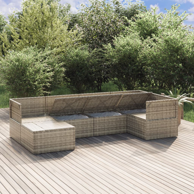 6 Piece Garden Lounge Set with Cushions Grey Poly Rattan