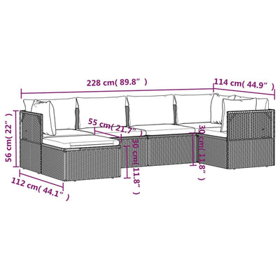 6 Piece Garden Lounge Set with Cushions Grey Poly Rattan