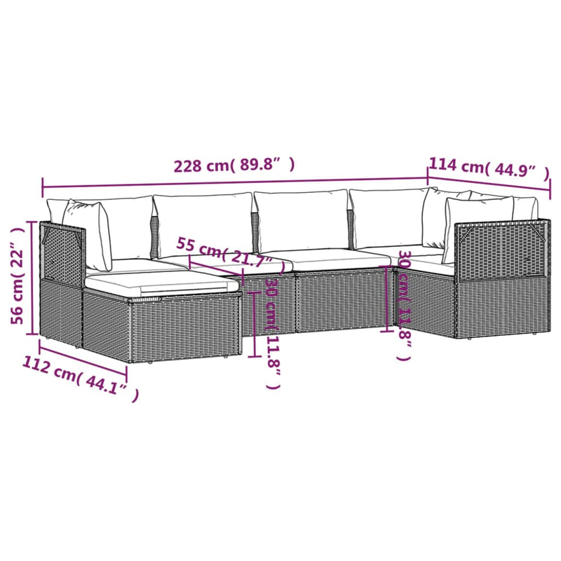 6 Piece Garden Lounge Set with Cushions Grey Poly Rattan