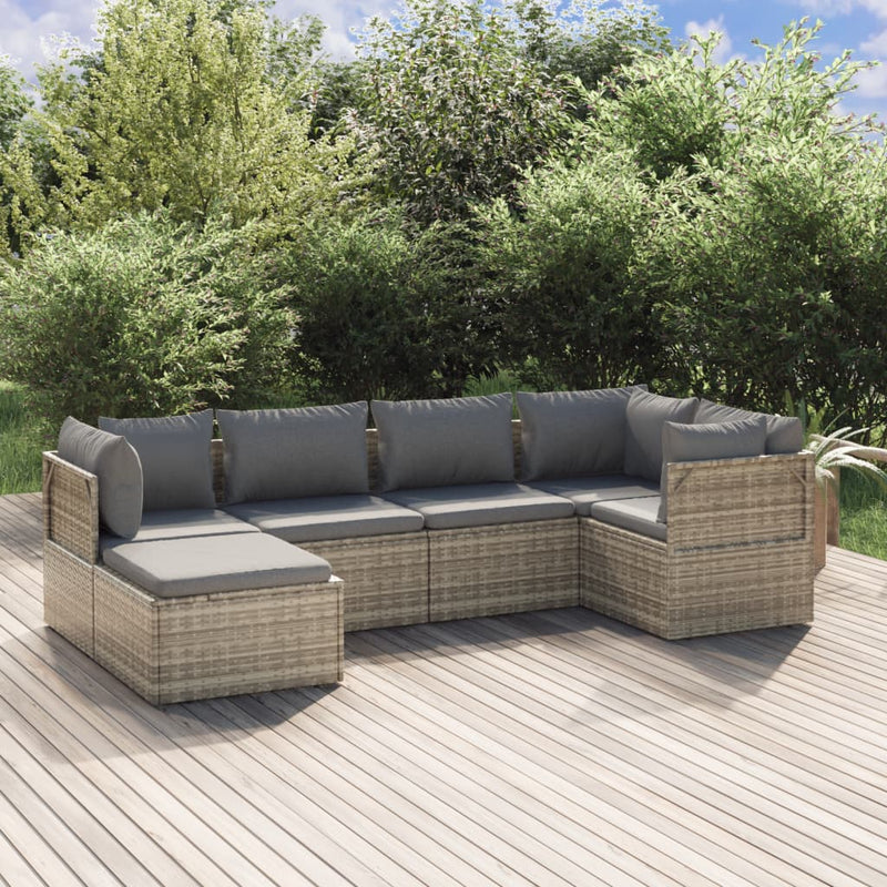 6 Piece Garden Lounge Set with Cushions Grey Poly Rattan