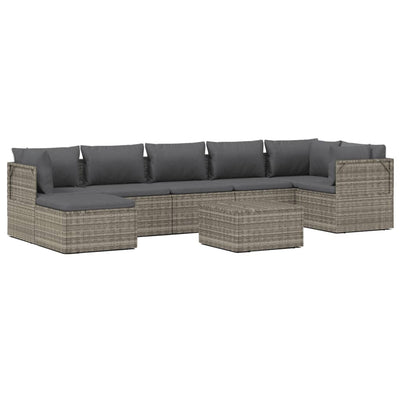 8 Piece Garden Lounge Set with Cushions Grey Poly Rattan