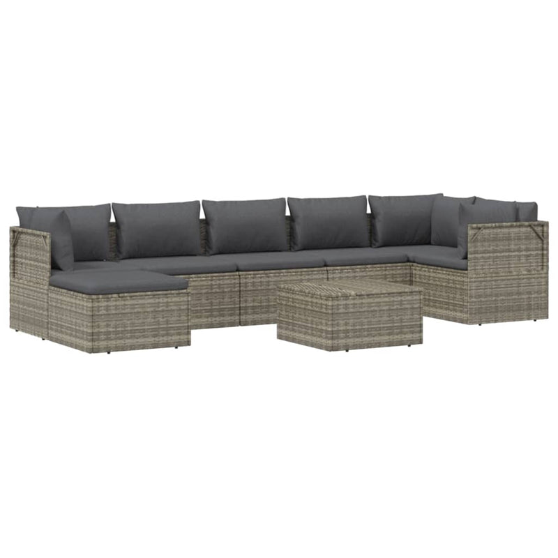 8 Piece Garden Lounge Set with Cushions Grey Poly Rattan