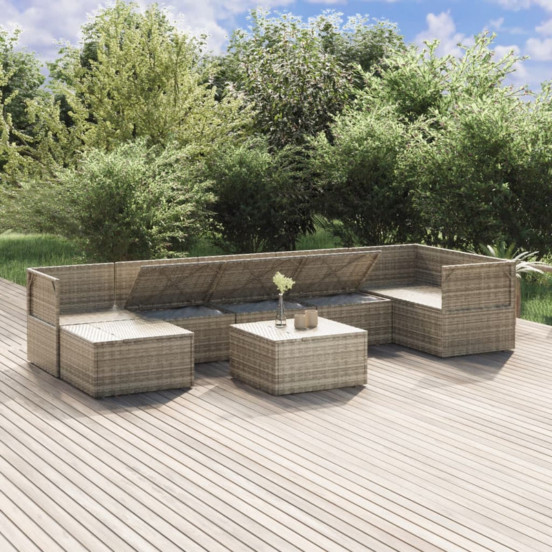 8 Piece Garden Lounge Set with Cushions Grey Poly Rattan