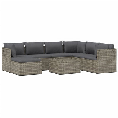 8 Piece Garden Lounge Set with Cushions Grey Poly Rattan