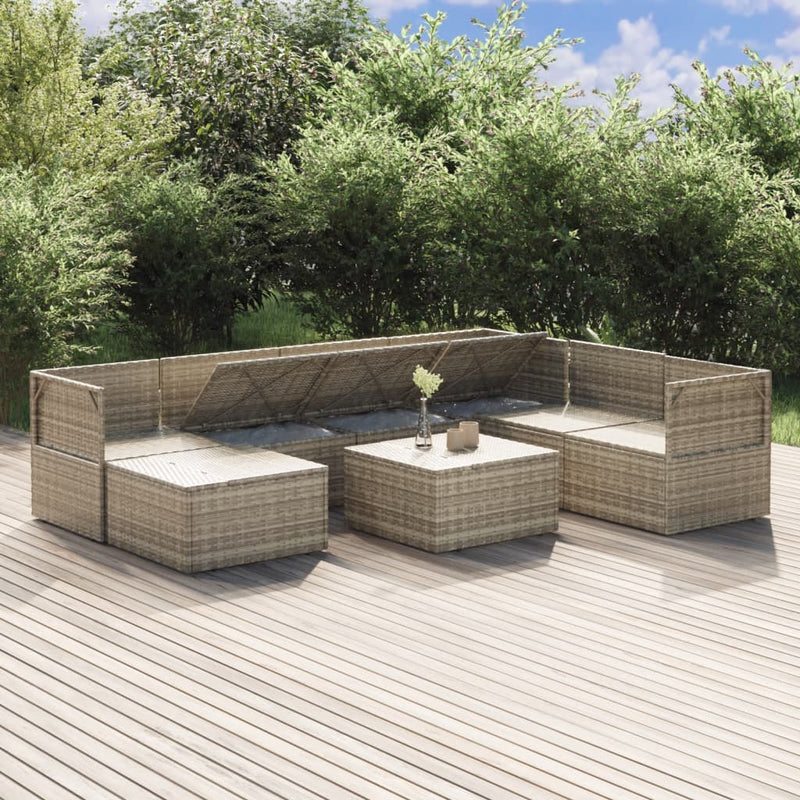 8 Piece Garden Lounge Set with Cushions Grey Poly Rattan