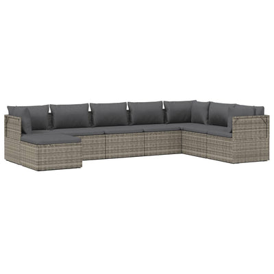 8 Piece Garden Lounge Set with Cushions Grey Poly Rattan