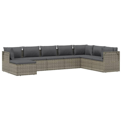 8 Piece Garden Lounge Set with Cushions Grey Poly Rattan