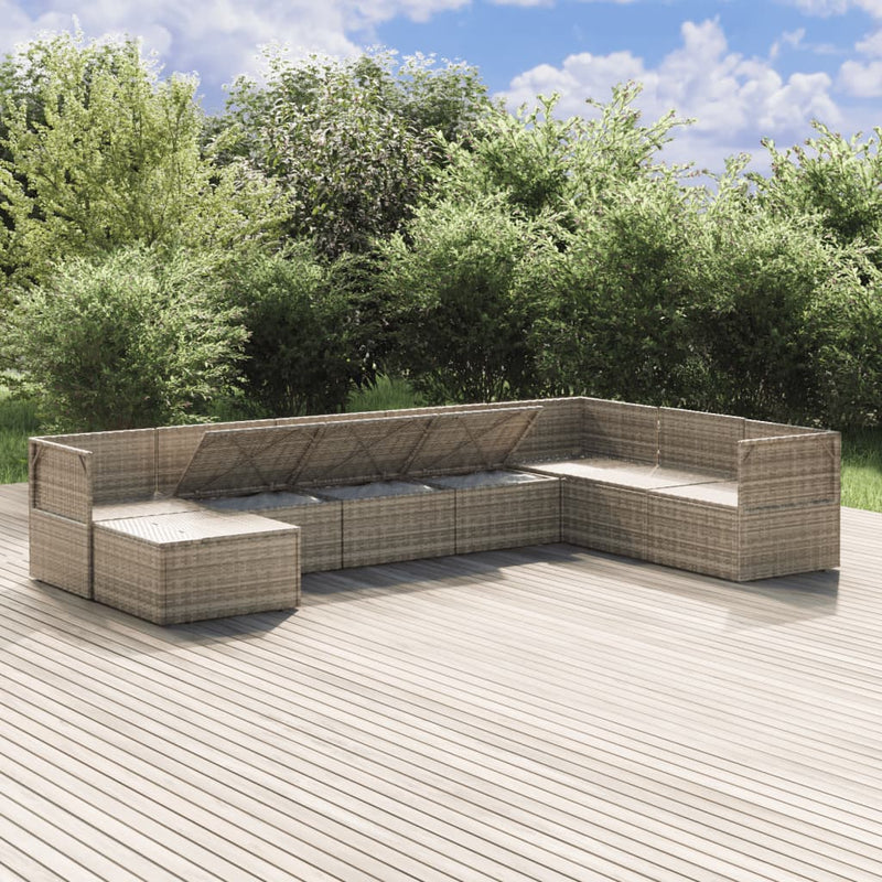 8 Piece Garden Lounge Set with Cushions Grey Poly Rattan