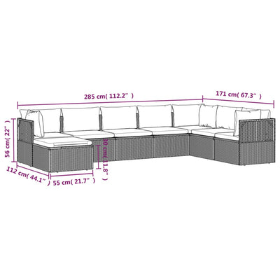 8 Piece Garden Lounge Set with Cushions Grey Poly Rattan