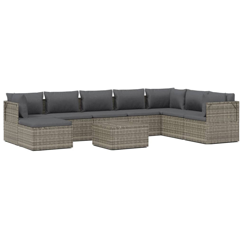 9 Piece Garden Lounge Set with Cushions Grey Poly Rattan