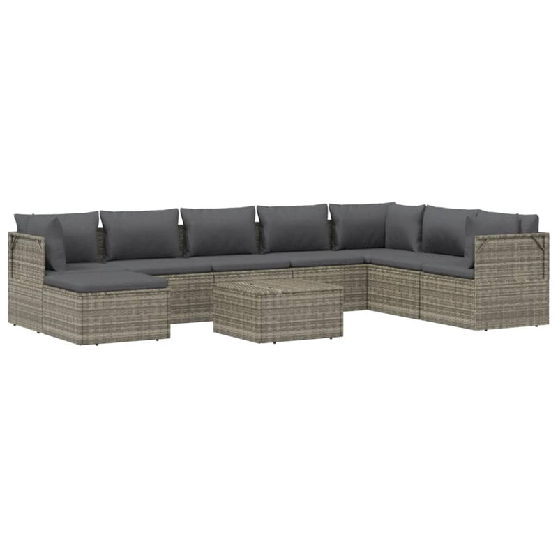 9 Piece Garden Lounge Set with Cushions Grey Poly Rattan