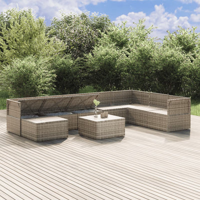 9 Piece Garden Lounge Set with Cushions Grey Poly Rattan