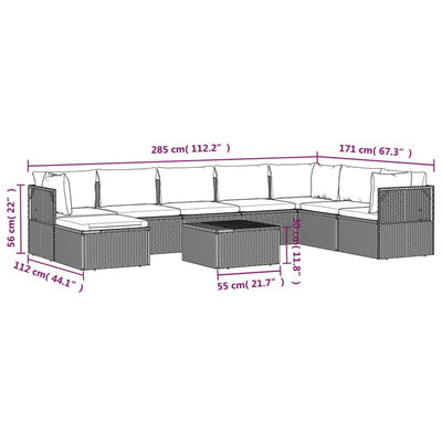 9 Piece Garden Lounge Set with Cushions Grey Poly Rattan