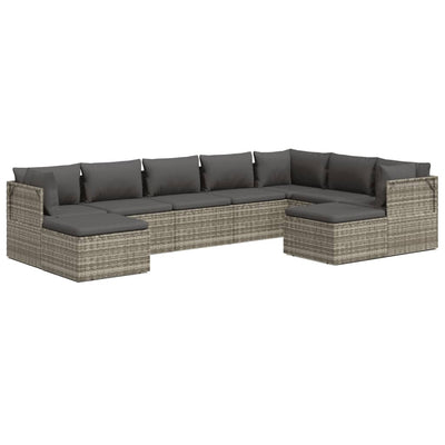 9 Piece Garden Lounge Set with Cushions Grey Poly Rattan