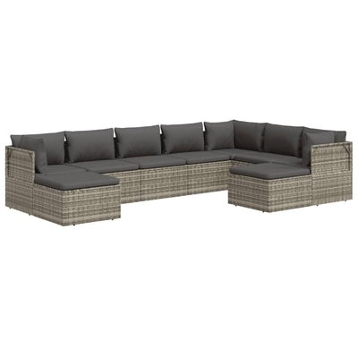 9 Piece Garden Lounge Set with Cushions Grey Poly Rattan