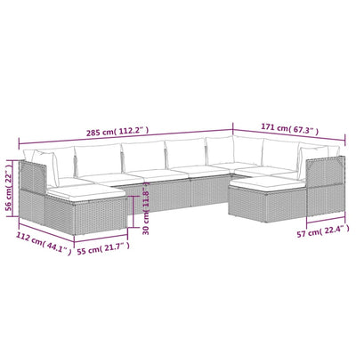 9 Piece Garden Lounge Set with Cushions Grey Poly Rattan