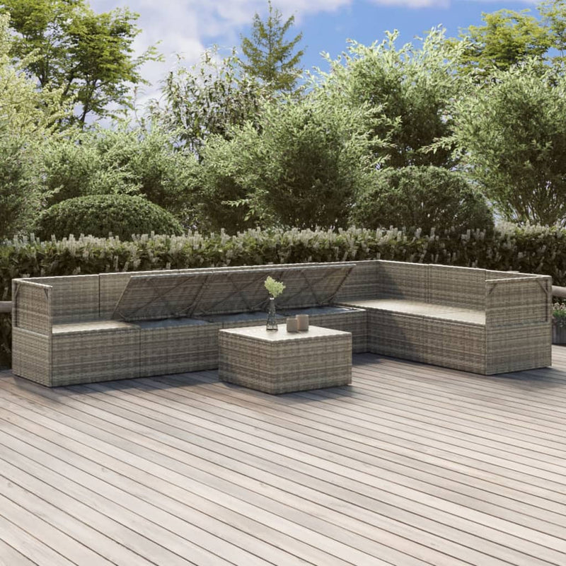 8 Piece Garden Lounge Set with Cushions Grey Poly Rattan