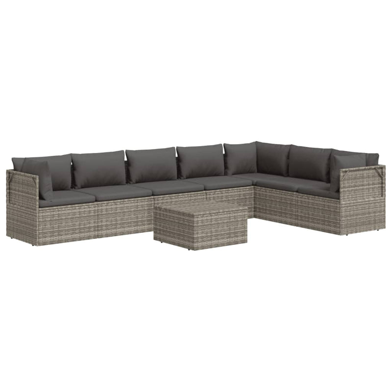 8 Piece Garden Lounge Set with Cushions Grey Poly Rattan