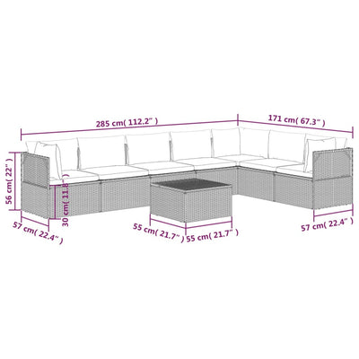 8 Piece Garden Lounge Set with Cushions Grey Poly Rattan