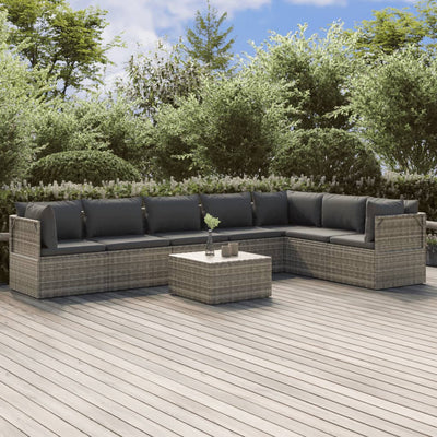 8 Piece Garden Lounge Set with Cushions Grey Poly Rattan