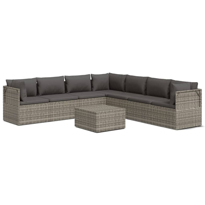 8 Piece Garden Lounge Set with Cushions Grey Poly Rattan