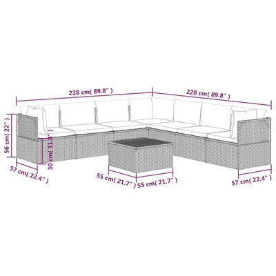 8 Piece Garden Lounge Set with Cushions Grey Poly Rattan