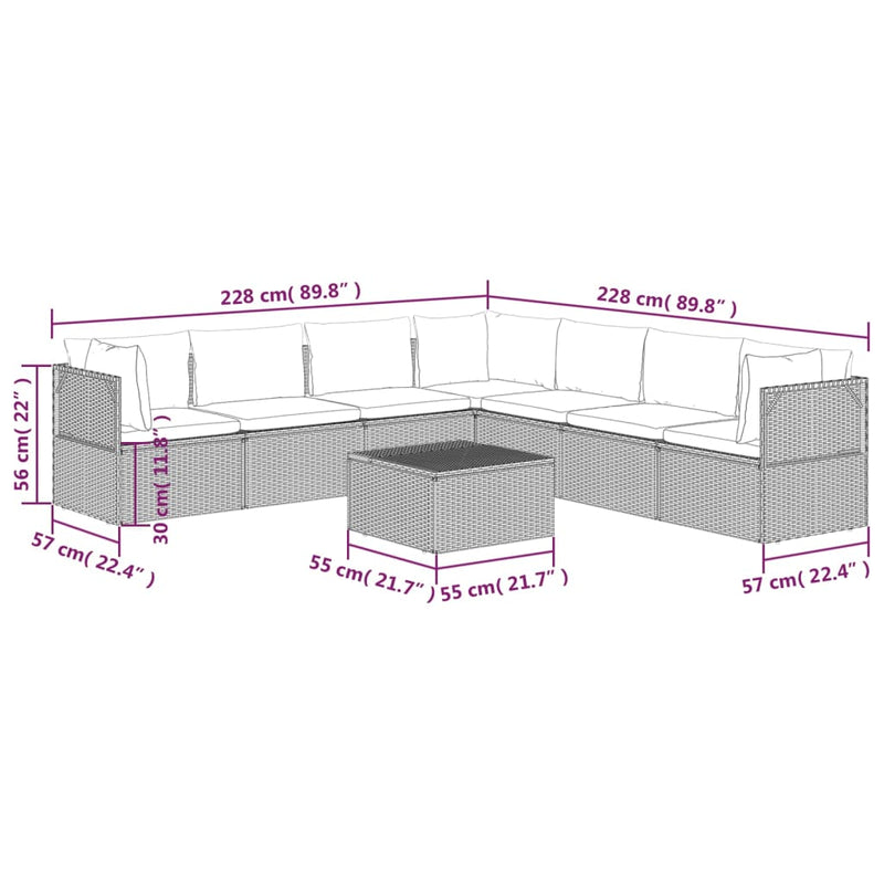 8 Piece Garden Lounge Set with Cushions Grey Poly Rattan