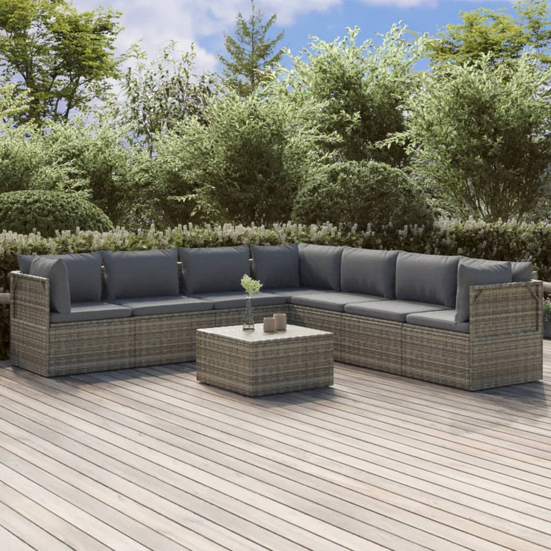 8 Piece Garden Lounge Set with Cushions Grey Poly Rattan