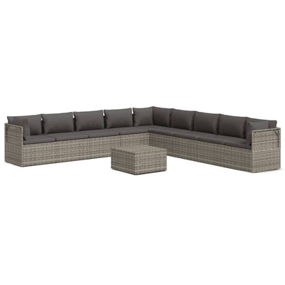 10 Piece Garden Lounge Set with Cushions Grey Poly Rattan