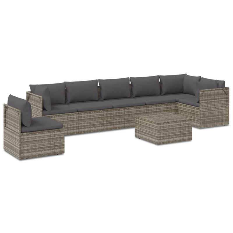 8 Piece Garden Lounge Set with Cushions Grey Poly Rattan