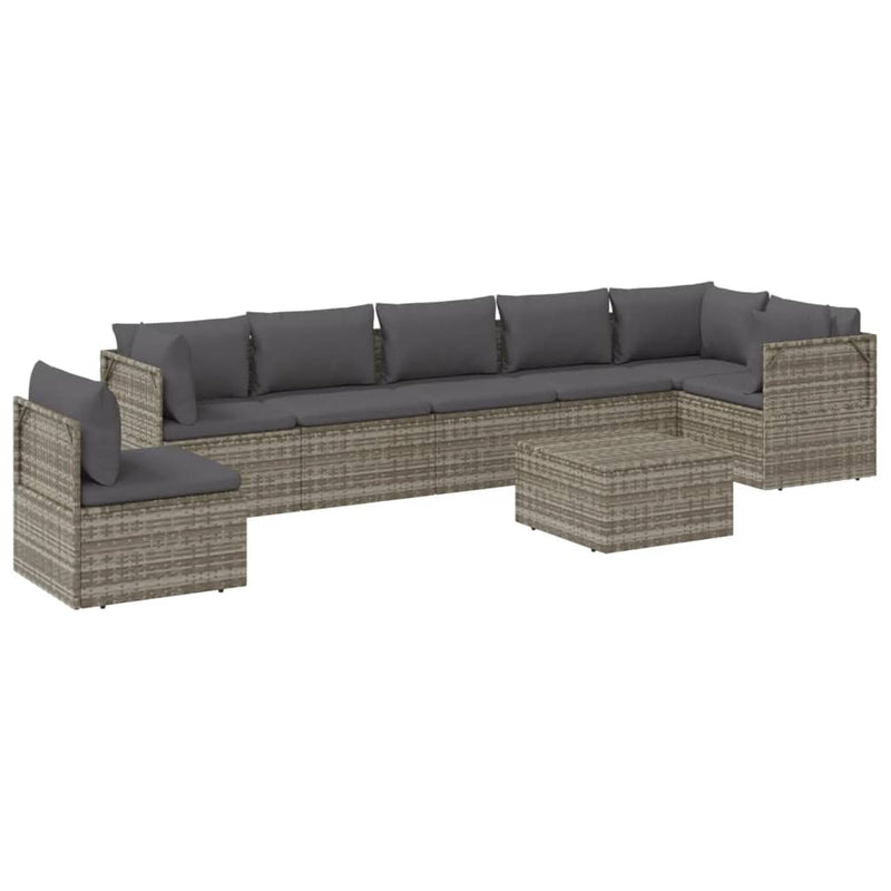 8 Piece Garden Lounge Set with Cushions Grey Poly Rattan