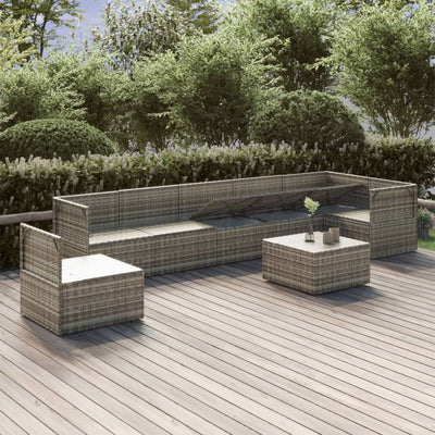 8 Piece Garden Lounge Set with Cushions Grey Poly Rattan