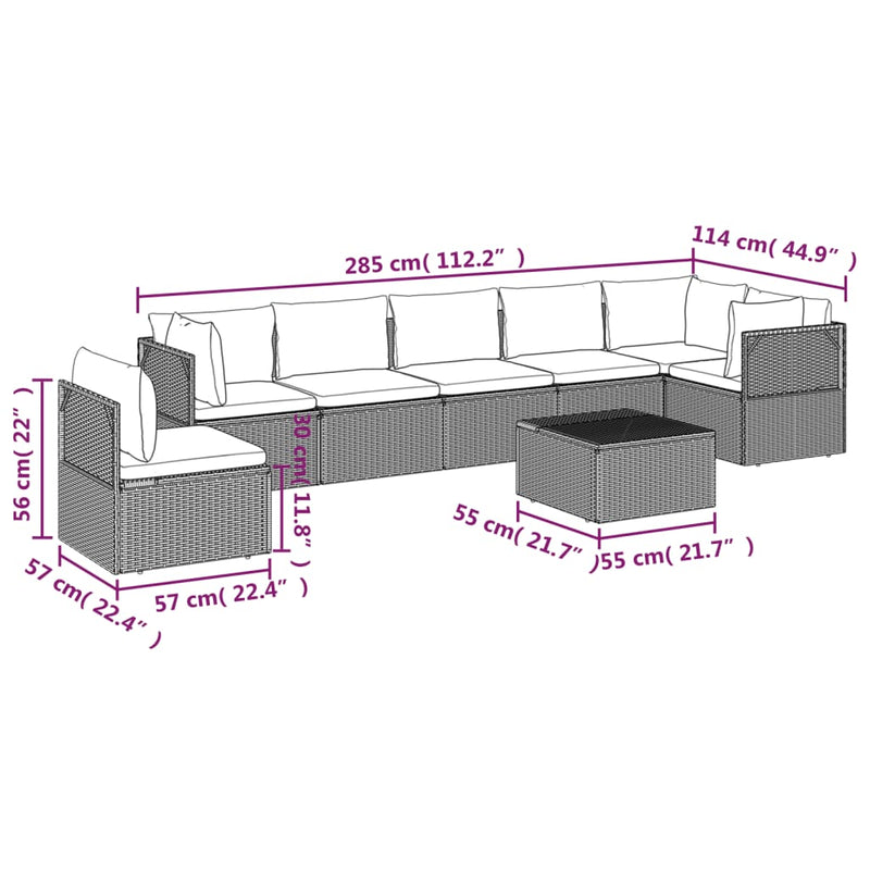 8 Piece Garden Lounge Set with Cushions Grey Poly Rattan