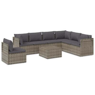 8 Piece Garden Lounge Set with Cushions Grey Poly Rattan