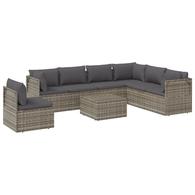 8 Piece Garden Lounge Set with Cushions Grey Poly Rattan