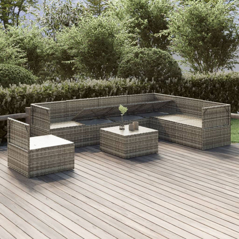 8 Piece Garden Lounge Set with Cushions Grey Poly Rattan