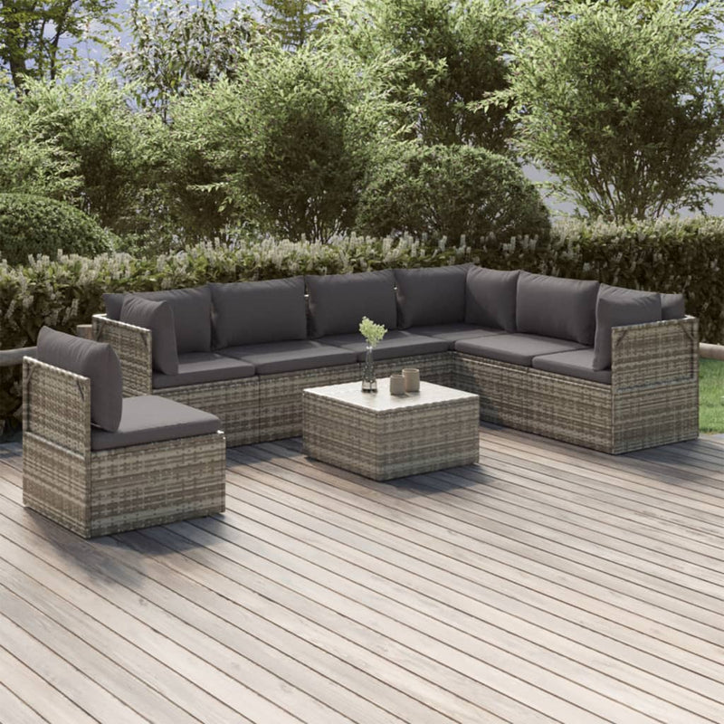 8 Piece Garden Lounge Set with Cushions Grey Poly Rattan