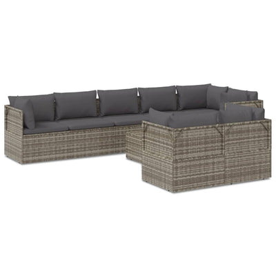 9 Piece Garden Lounge Set with Cushions Grey Poly Rattan