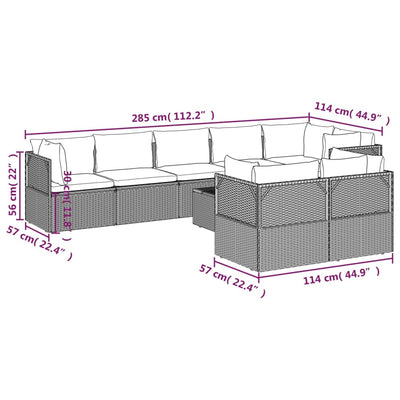 9 Piece Garden Lounge Set with Cushions Grey Poly Rattan